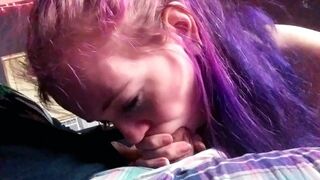 Purple Hair Teen Sucking Older Dick