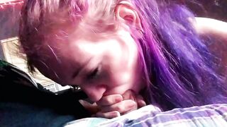 Purple Hair Teen Sucking Older Dick