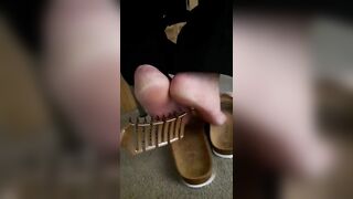 Mature feet tickle under chair 2