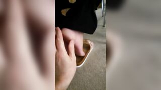 Mature feet tickle under chair 2