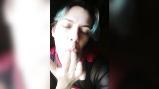 Sucks fingers, shows tongue and throat, titty tease