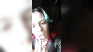 Sucks fingers, shows tongue and throat, titty tease