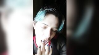 Sucks fingers, shows tongue and throat, titty tease