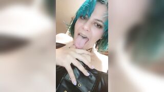 Ferralyn plays with her titties and licks her own nipples