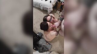 Two slut milfs share a cock, fuck eachother and take a huge facial!