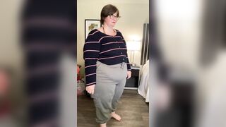 Shy BBW strips and dances cutely to show off sexy lingerie