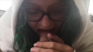 UNICORN SLUT EX GF emo alt whore w green blue hair sucking my cock and blowing coke off my dick