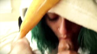 UNICORN SLUT EX GF emo alt whore w green blue hair sucking my cock and blowing coke off my dick