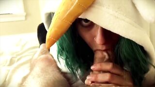 UNICORN SLUT EX GF emo alt whore w green blue hair sucking my cock and blowing coke off my dick