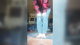 Trying to walk and falling with bound feet