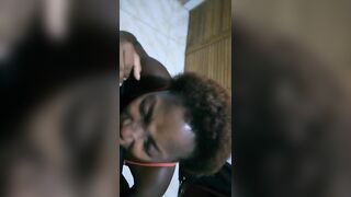 Afro Teen Chick On Her Knees Slobbering On Alpha Male Big Dick