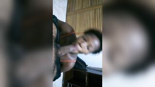 Afro Teen Chick On Her Knees Slobbering On Alpha Male Big Dick