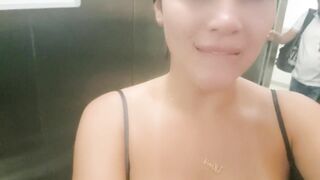 Cute women caught squirting at the hotel's elevator