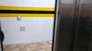 Cute women caught squirting at the hotel's elevator