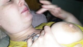 Eating strangers cum off face as bf fucks and creampies her