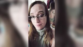 Cute trans girl redhead in sweater a teases and plays