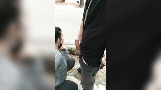 Risky blowjob outdoors in public