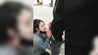 Risky blowjob outdoors in public