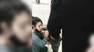 Risky blowjob outdoors in public