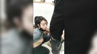 Risky blowjob outdoors in public