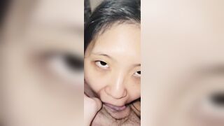 chinese slut gets face cummed on