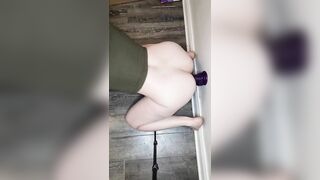 Humping a didlo on the wall with a fat ass