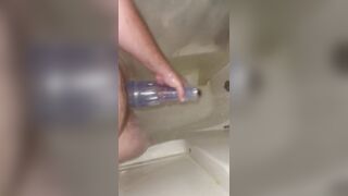 Fucking my fleshlight in the shower after my workout at the gym!!