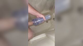 Fucking my fleshlight in the shower after my workout at the gym!!