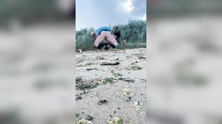 MILF gets fucked by her lover in public at the beach.