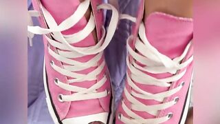 Hot girl fingering her pussy POV - cum on sneakers