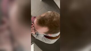 Public blowjob in a local cruising toilet. Risky!