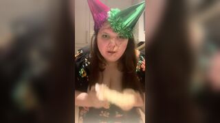 Birthday cake smashed in face, food, messy slut, humiliation