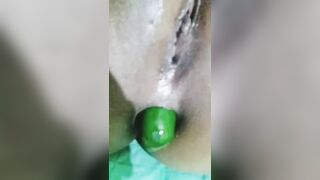 Dirty Muslim hijab girl anal and pussy fucking with cucumber