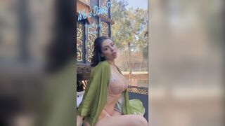 busty latina almost caught in public by gardeners exposing her slutty tits and juicy pussy