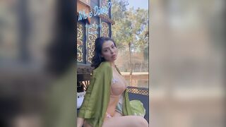 busty latina almost caught in public by gardeners exposing her slutty tits and juicy pussy