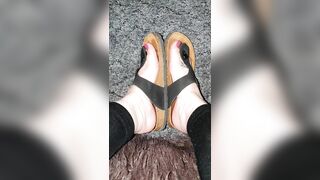 black birkenstock on fanny's feet