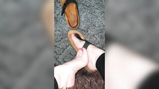 black birkenstock on fanny's feet