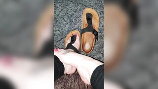 black birkenstock on fanny's feet