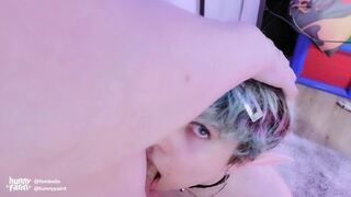 Slutty Femboy Elf Slut Deepthroats Huge Cock