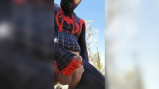 Spiderman shooting big thick web slinger in public THICK LOAD