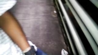 cheating wife latina wearing short dress sucks and fucked outside in a brigde cars passing honking