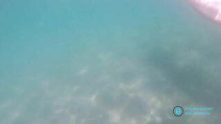 Underwater masturbation by saggy titted milf