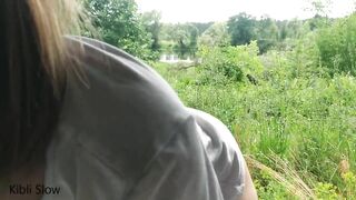 POV Beautiful amateur sex in the car near the lake and cum on hat - Kibli Slow