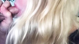 Blonde deep throats my dick