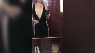 Teasing revealing sexy outfit in public female restroom at the night club party - real amateur slut