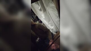 Fast blowjob on storage Cum on dirty mirror and she's lick it off