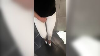 Desperate pee in white Jeans and rubbing my wet clit Full video on ModelHub