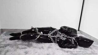 PVC bodysuit chained bondage and vibrator orgasm