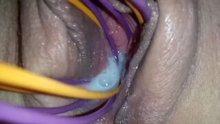 Close up making tight pussy cream and squirt