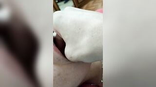 Sweetly sucks fingers and shows breasts